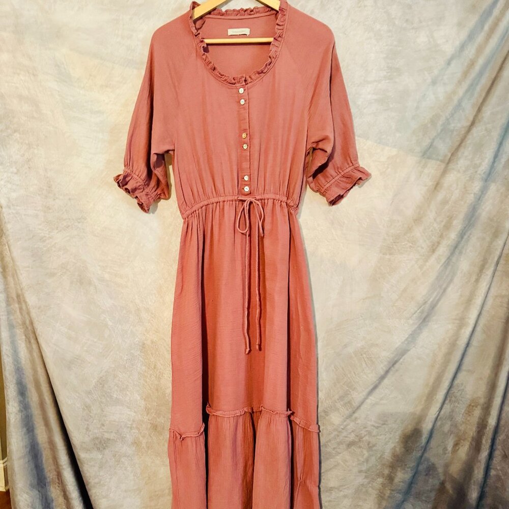 Outerknown Comfy and Cute Shirt Sleeve Waist Tie Maxi Dress - Size Medium